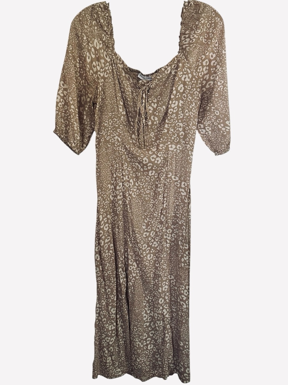 SincerelyJules Leopard Print Maxi Dress with Tie Neck sz M